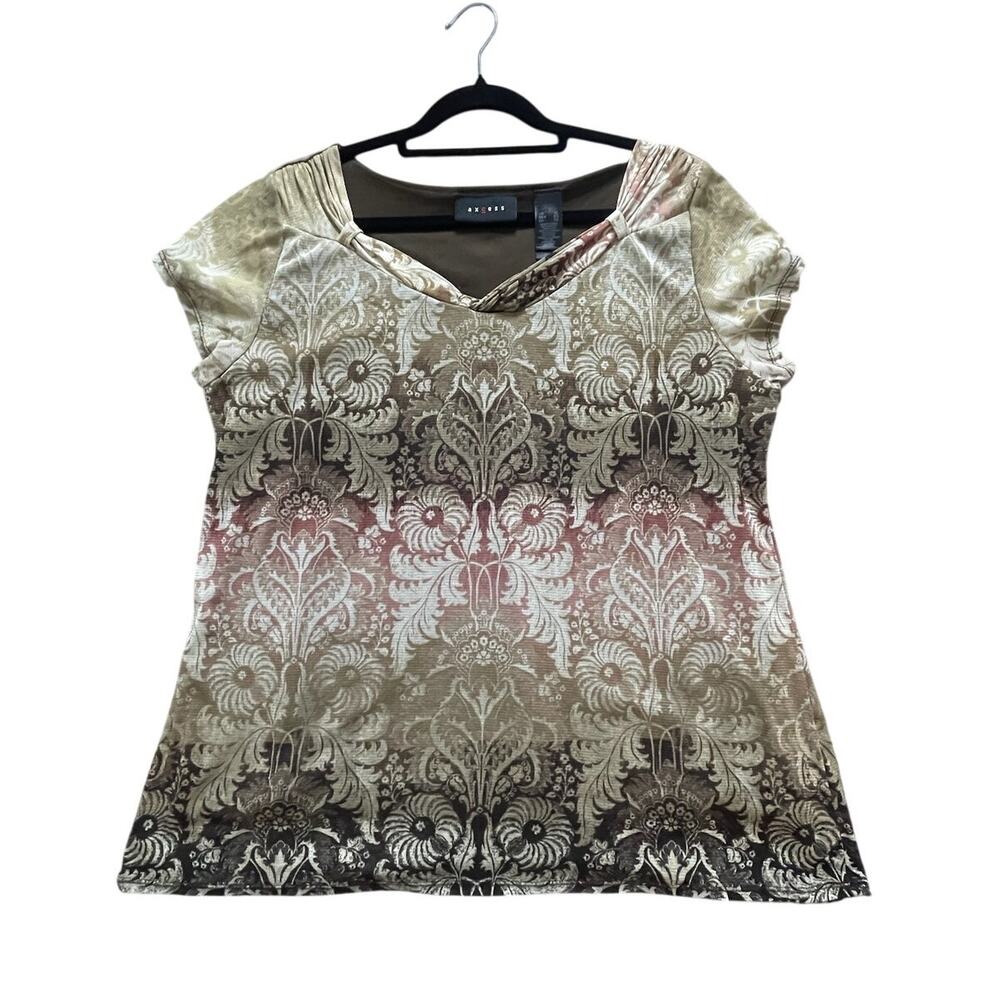 Axcess Sheer Overlay Top Women XL Floral Sheer Short Sleeve Boho Romanctic EUC